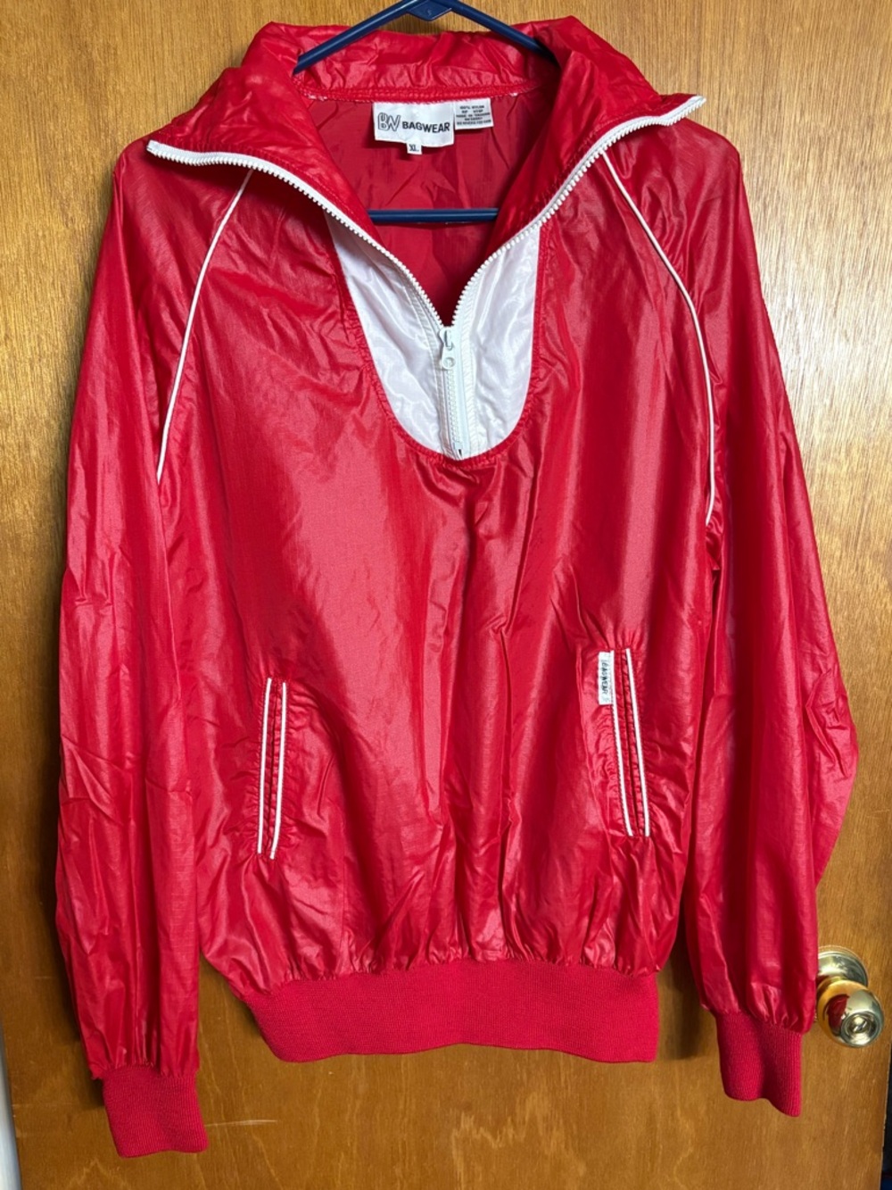 Vintage Bagwear Red Windbreaker Pullover Jacket with White Trim